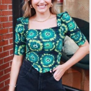 Free People Green Floral Top